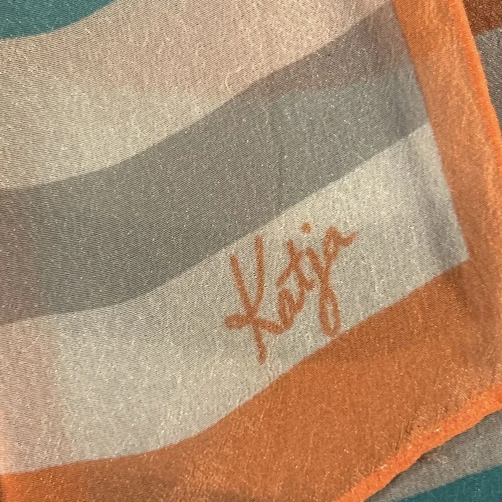 VINTAGE sscarf Katja XIIX Karat silk Crepe coral turquoise Striped 5x34